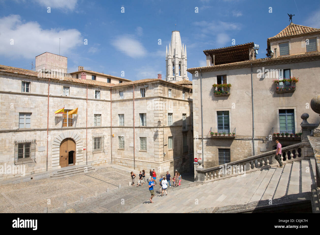 Placa de la Catedral, Girona, Catalonia, Spain Stock Photo