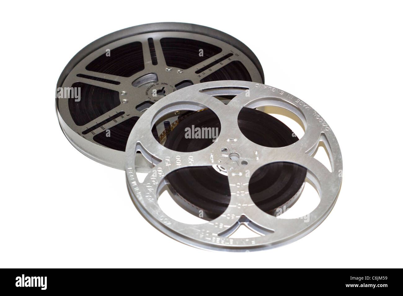 Metal movie film canister with a film reel Stock Photo