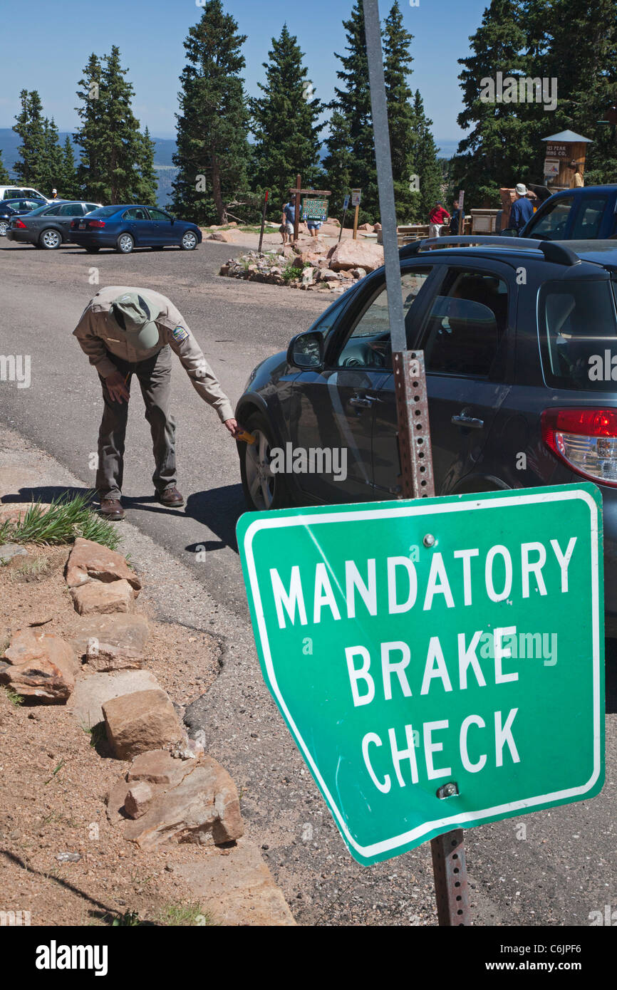 Mandatory Brake Check for Drivers Descending Pikes Peak Stock Photo - Alamy
