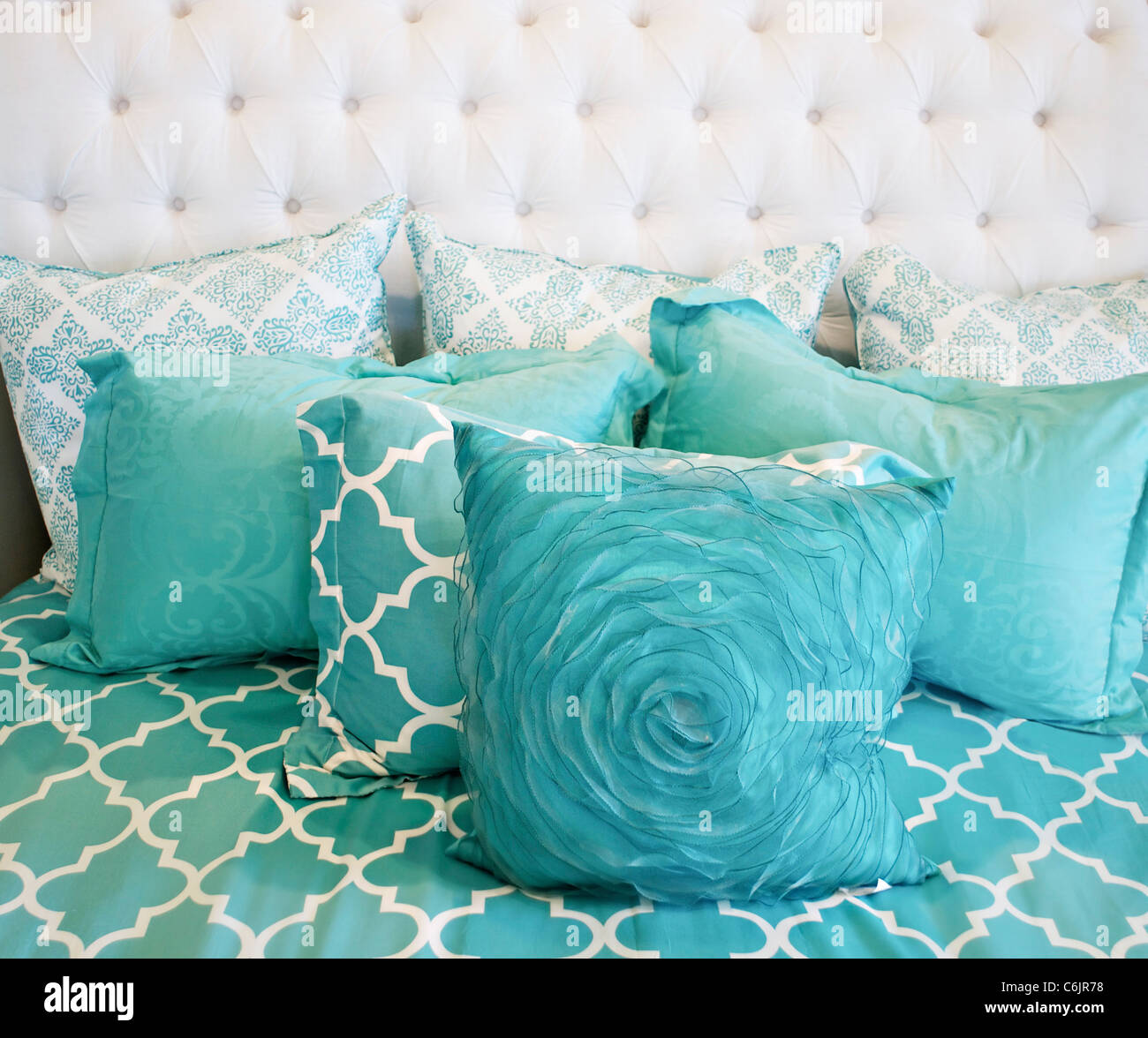Modern stylish bedroom  bedding textile design Stock Photo