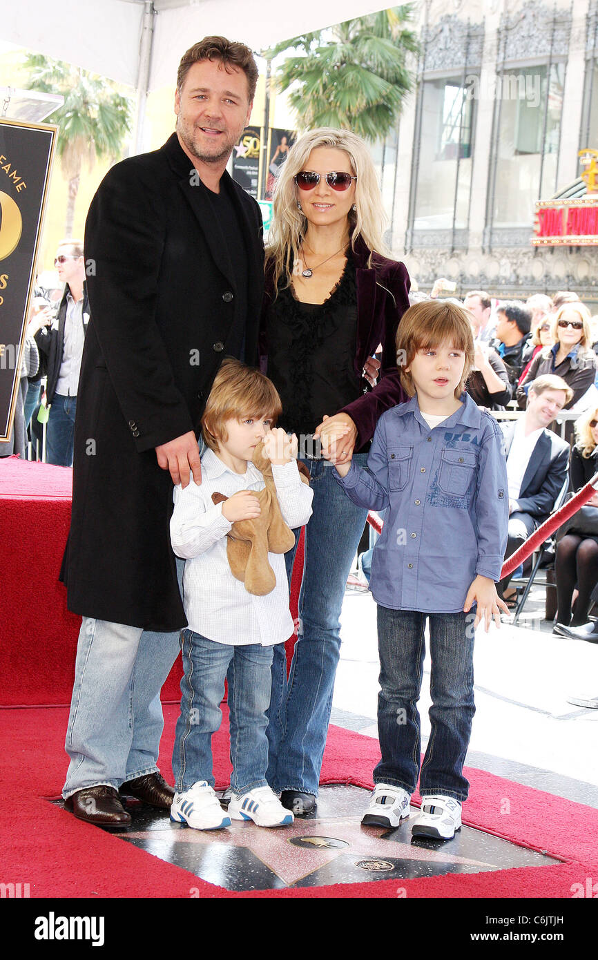 Russell Crowe, wife Danielle Spencer, sons Charles Spencer Crowe, and