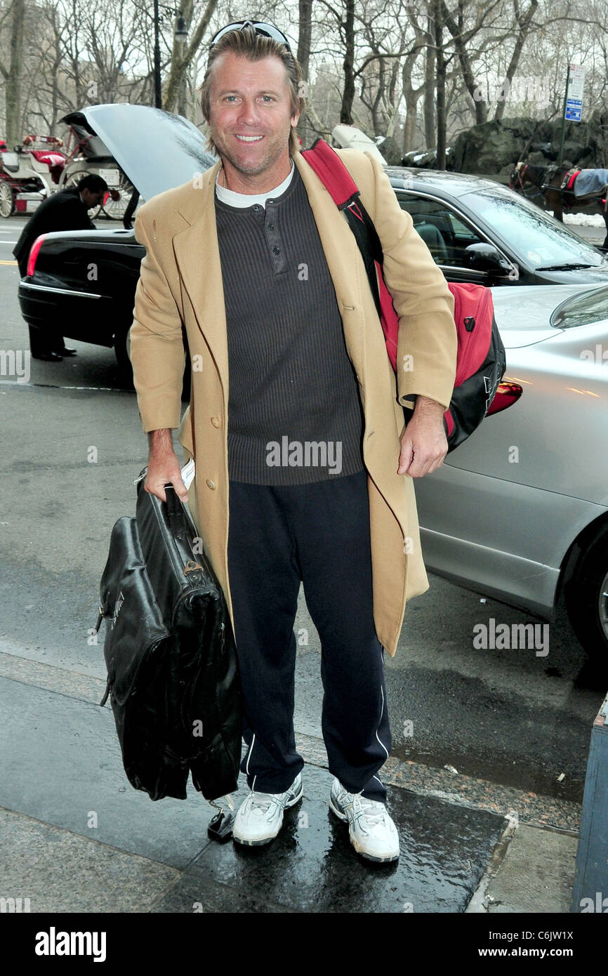 Vince Van Patten actor outside his Manhattan hotel with his father New