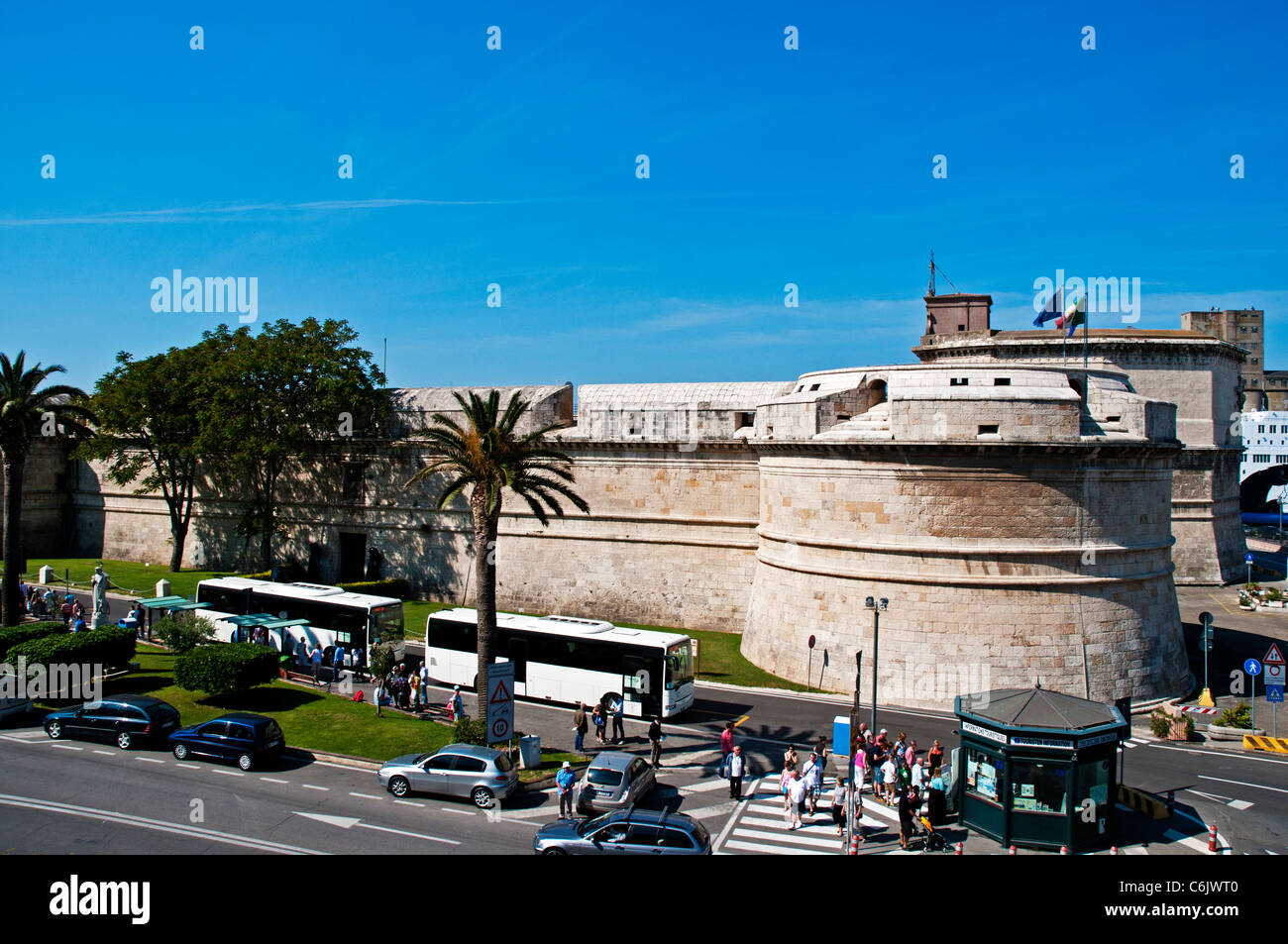 The massive Forte Michelangelo ('Michelangelo's fort') which was first commissioned to defend the port of Rome, Civitavecchia Stock Photo