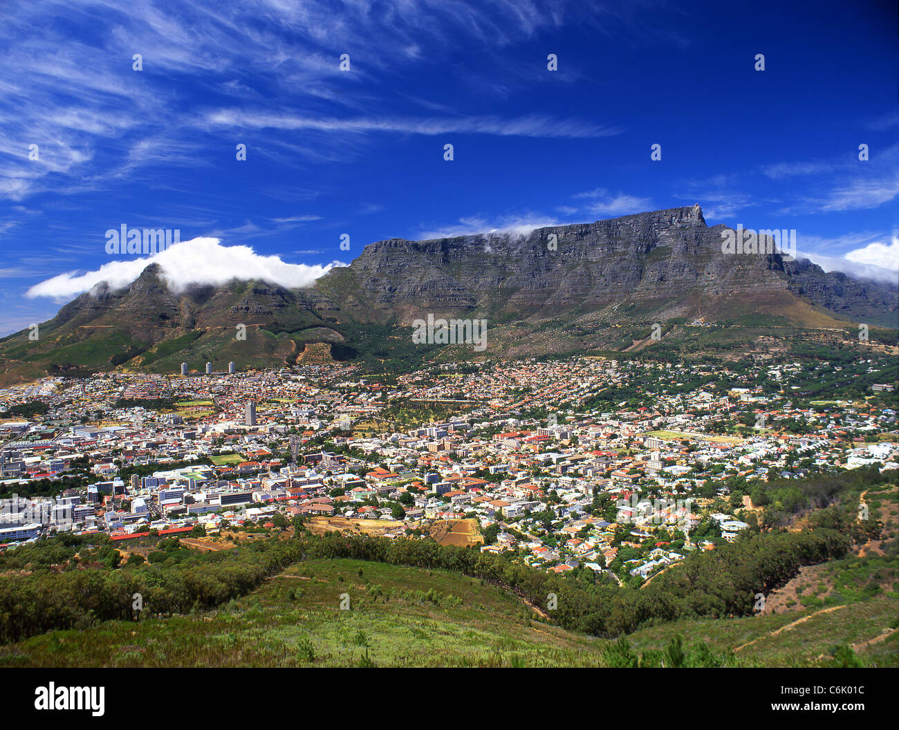 A view over Cape Town towards Table Mountain from Signal Hill Stock Photo