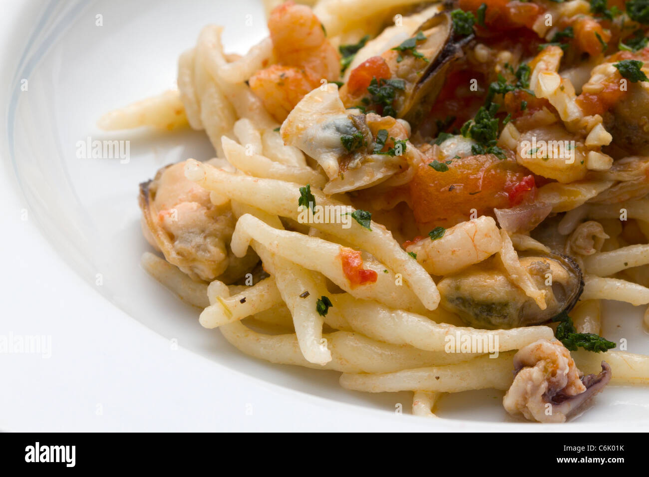 pasta dish with fish dressing Stock Photo - Alamy