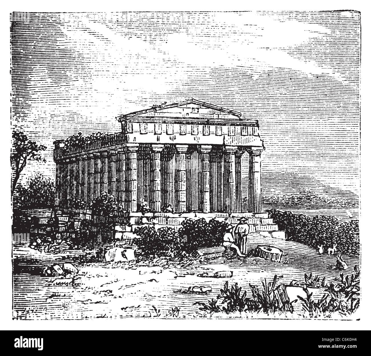 Old engraving of the Temple of Concord, Templum Concordiae, in Agrigente, Rome, Italy. Stock Photo
