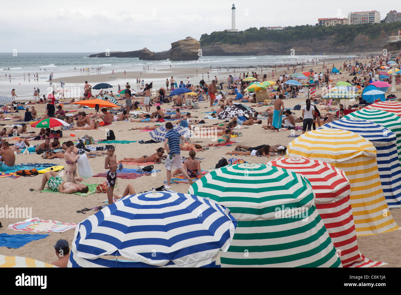 Biarritz Miarritze France Euskadi Beach summer holidays vacation Spain sea people Stock Photo