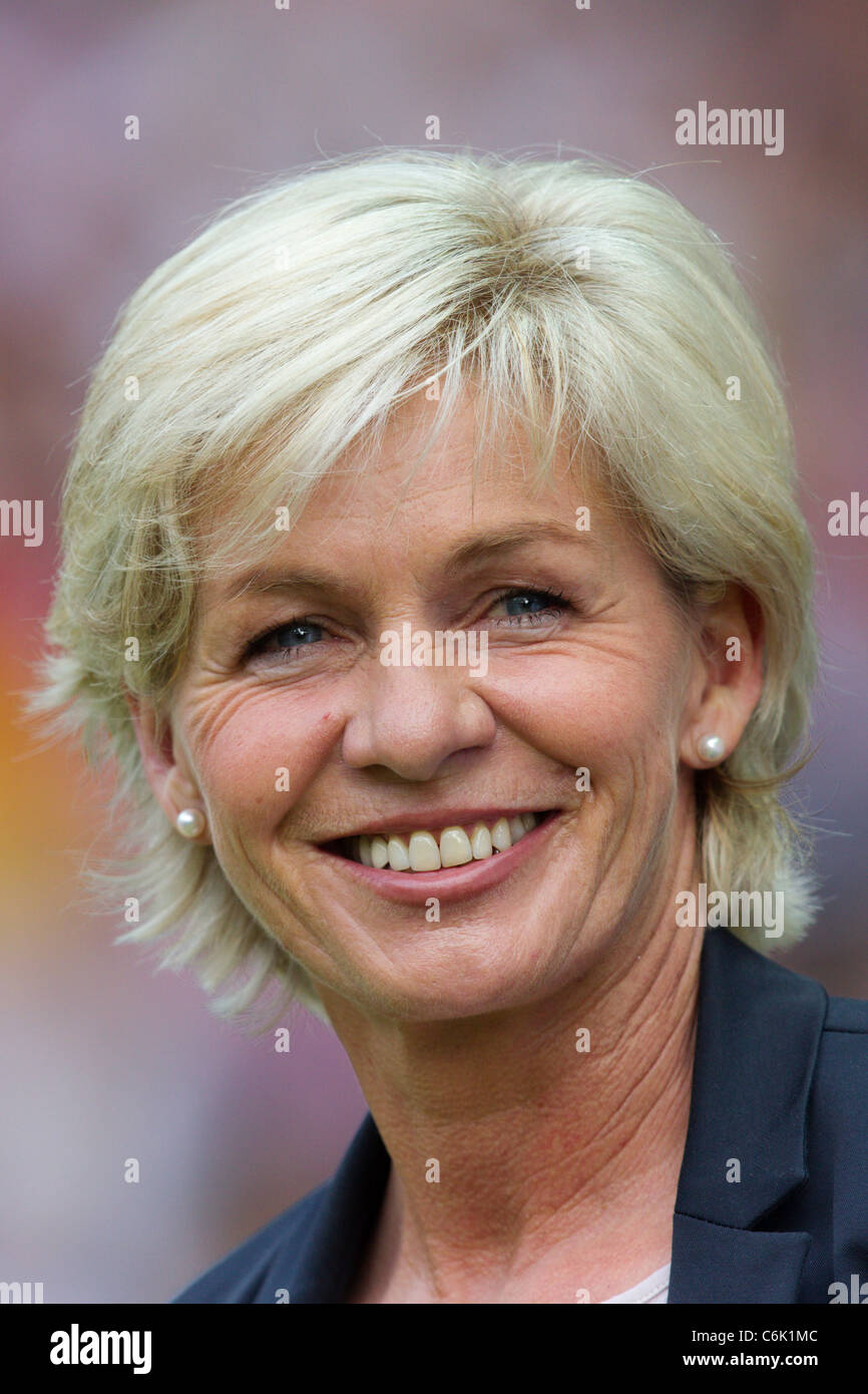 Germany National Team head coach Silvia Neid at the opening match of the 2010 FIFA Women's World Cup tournament against Canada. Stock Photo
