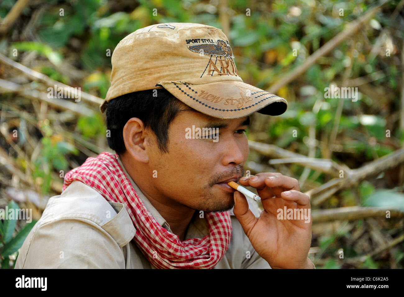 Portrait of a mahout who looks after elephants in Cambodia. Stock Photo
