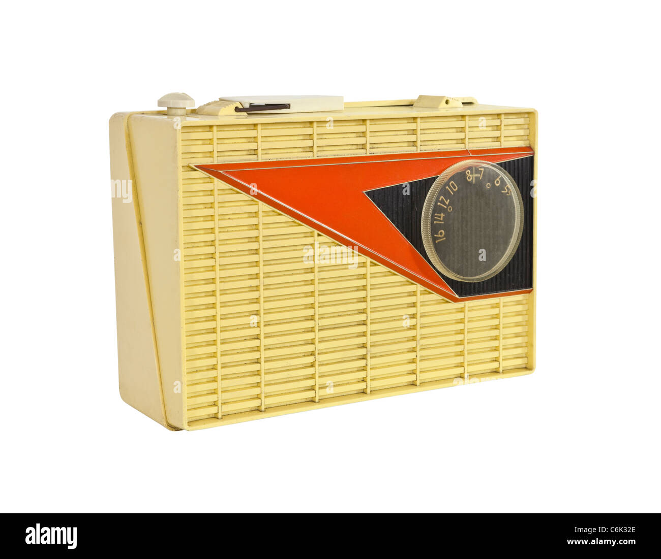 Grungy 1950's vintage googie radio isolated. Stock Photo