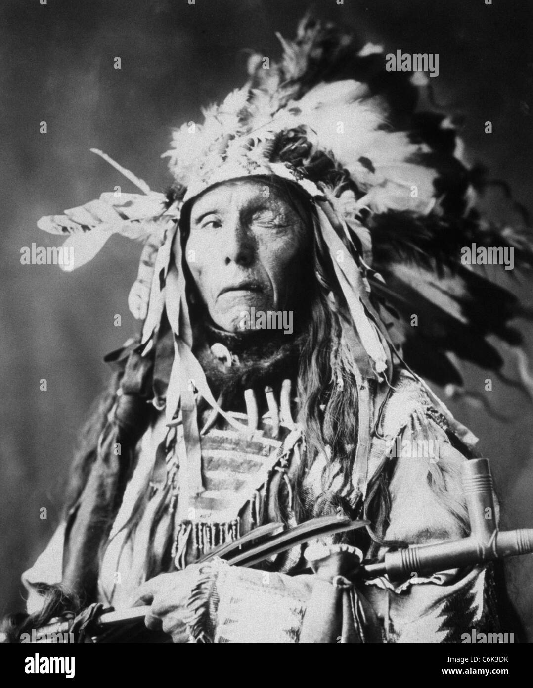 Shot In The Eye, half-length portrait, facing front, wearing warbonnet ...