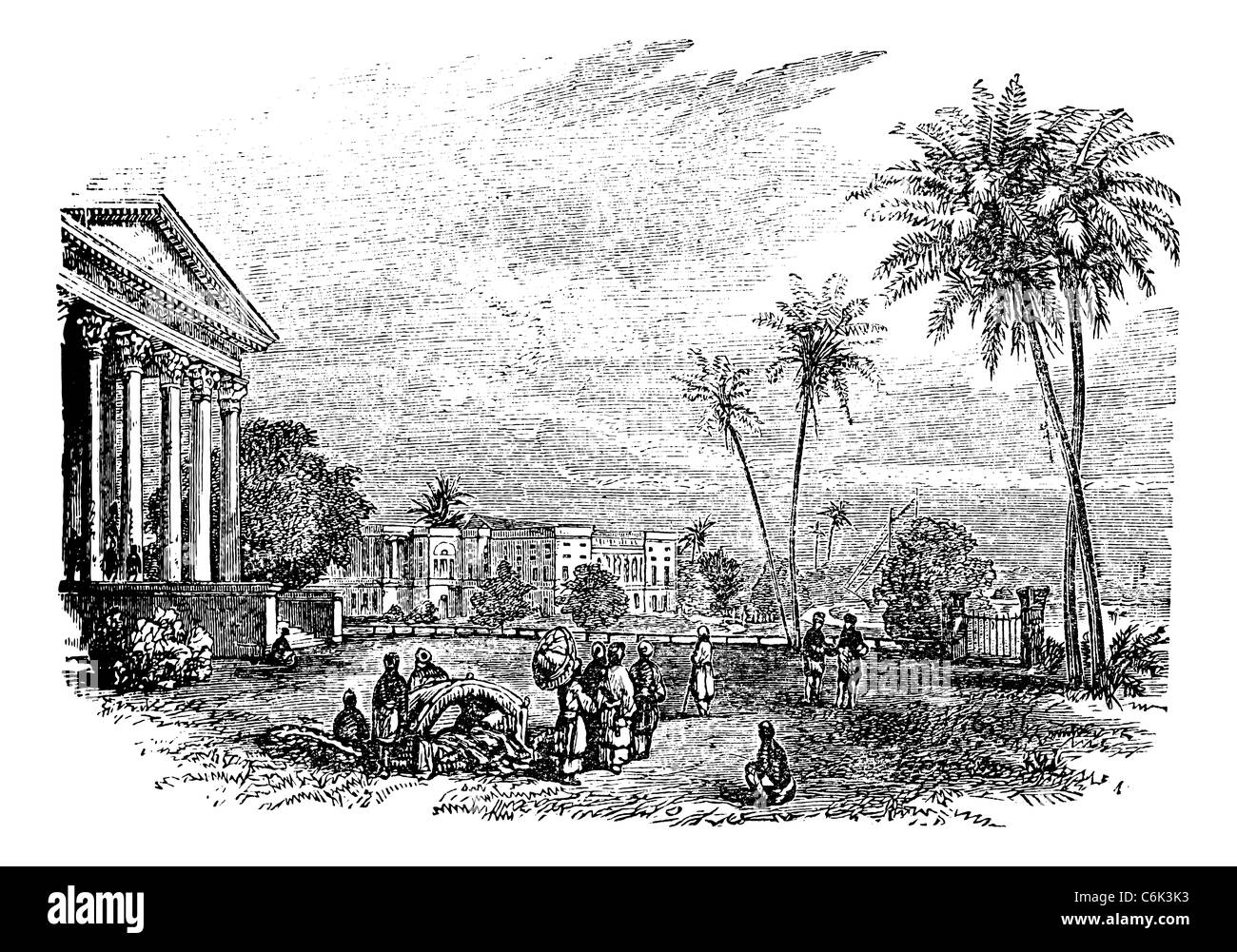 Barrackpore or Barrackpur, in West Bengal, India, during the 1890s, vintage engraving. Old engraved illustration of Barrackpore. Stock Photo