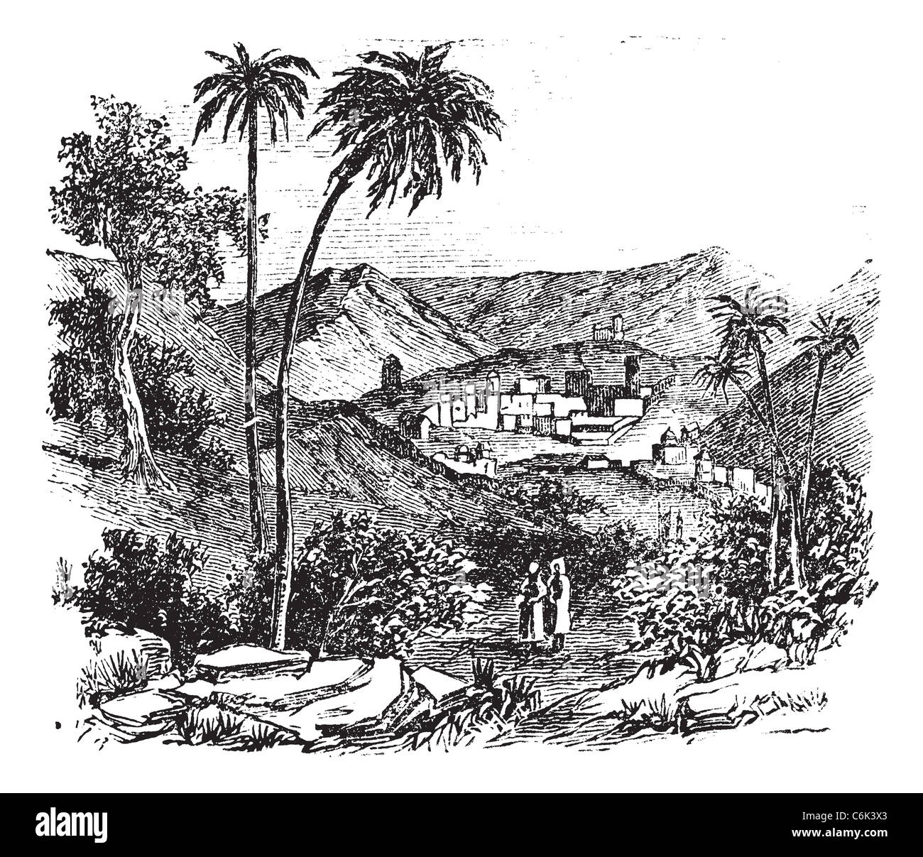 Bethany also known as Biblical village, old engraved illustration of the village, Bethany, Jerusalem Stock Photo