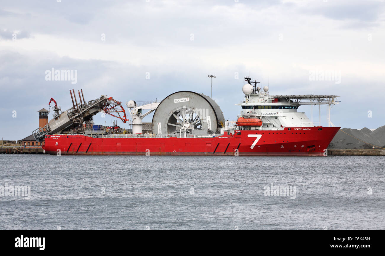 Pipelaying vessel Seven Navica seen berthed at Sunderland docks, north east England, UK Stock Photo