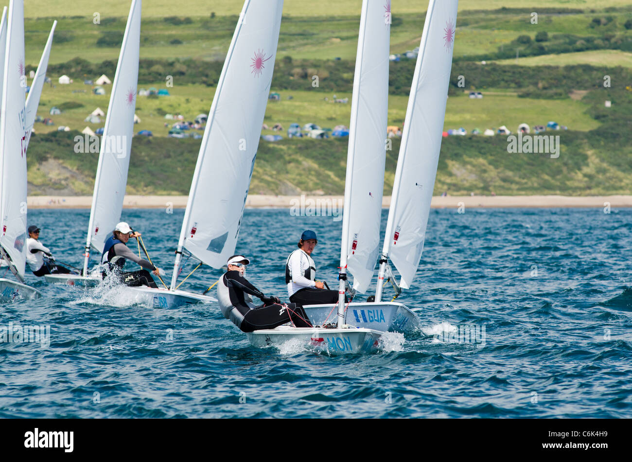 laser Sailing yachts competing in the London Olympic 2012 trial regatta