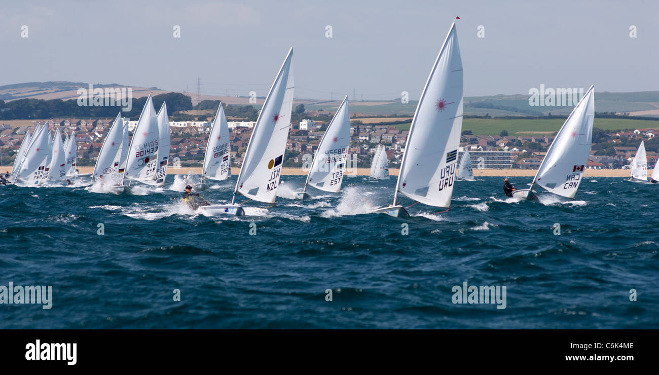 Laser class sailing yachts competing in the London Olympic 2012 trial