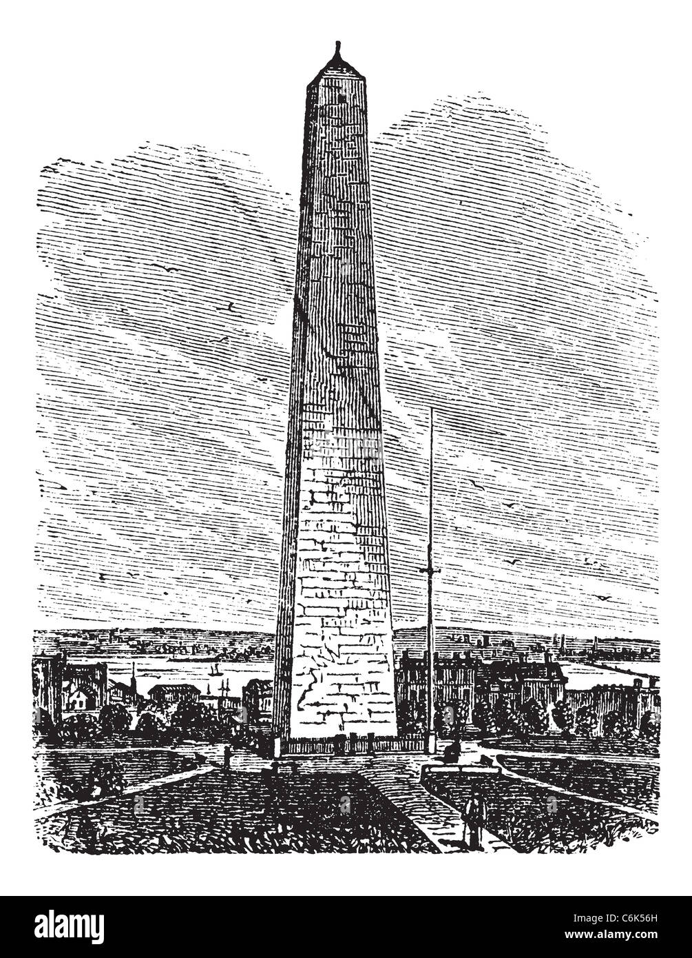Bunker Hill Monument, old engraved illustration of Bunker Hill Monument, Charlestown, Massachusetts, 1890s. Stock Photo