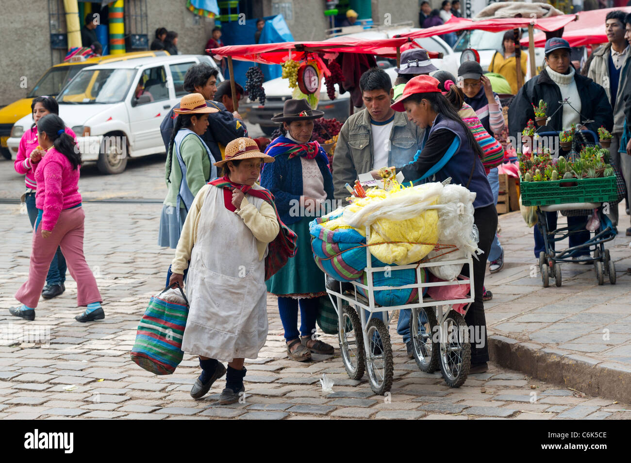 People shopping in a market, Sacred Valley, Cusco Region, Peru Stock ...