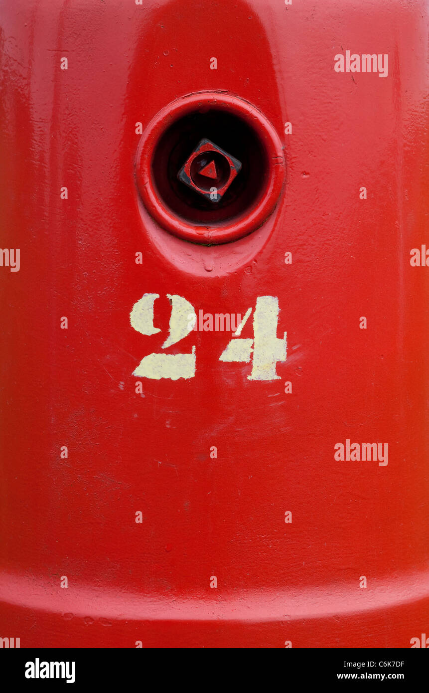 twenty four on red fire hydrant, brittany, france Stock Photo