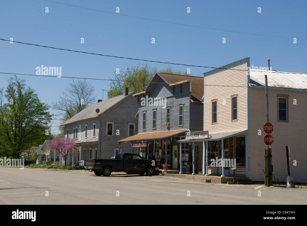 Shops on Main Street, small town, Hickory Corners Michigan USA Stock