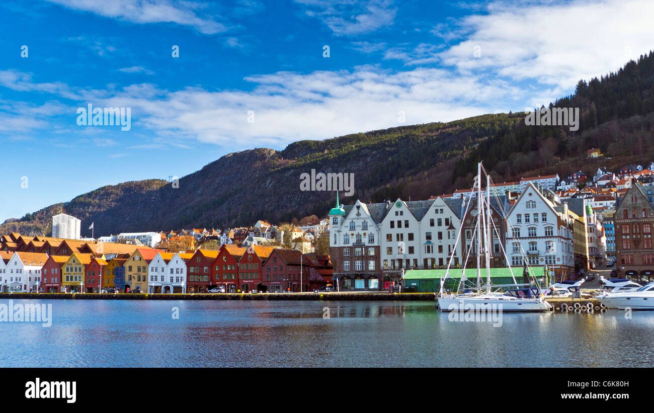 The historic Bryggen, Hanseatic Wharf, Bergen Norway Stock Photo
