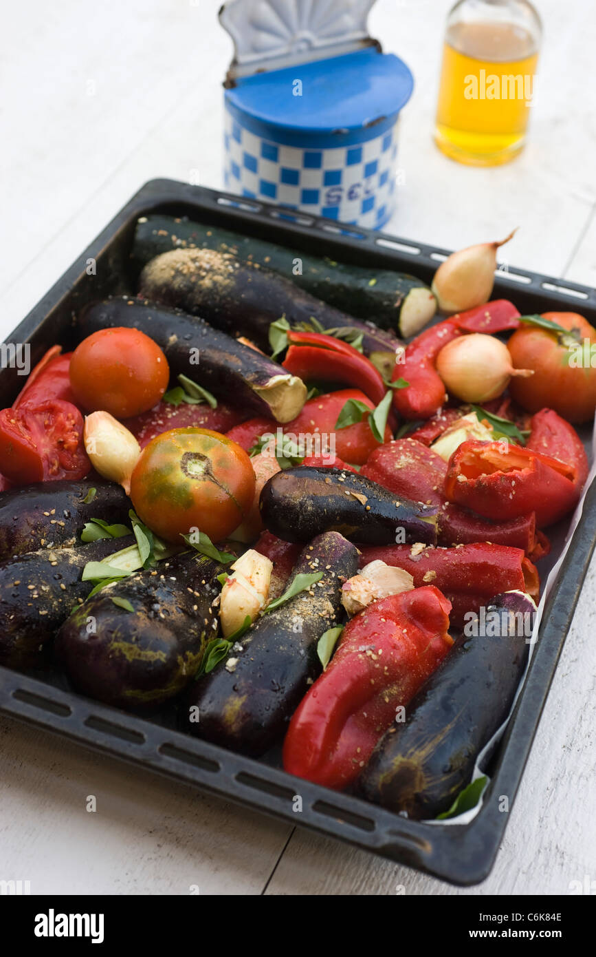 Oven-roasted vegetables Stock Photo