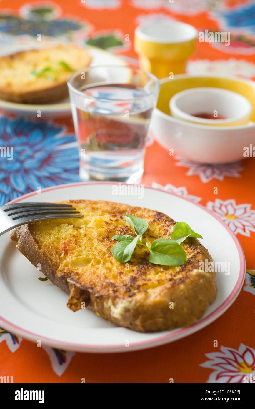 Savory french toast seasoned with fresh basil Stock Photo Alamy