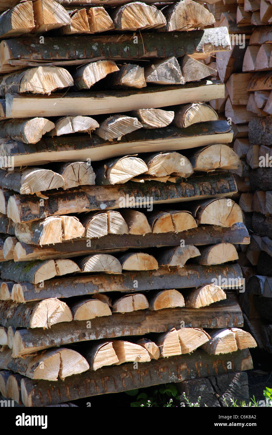 sustainable renewable fuel in the form of logs in a wood pile in ...