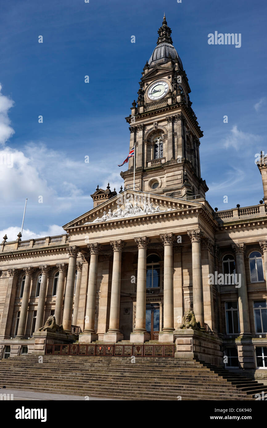 Bolton Town Hall, originally opened in 1873 and designed by the Leeds architect William Hill. Stock Photo