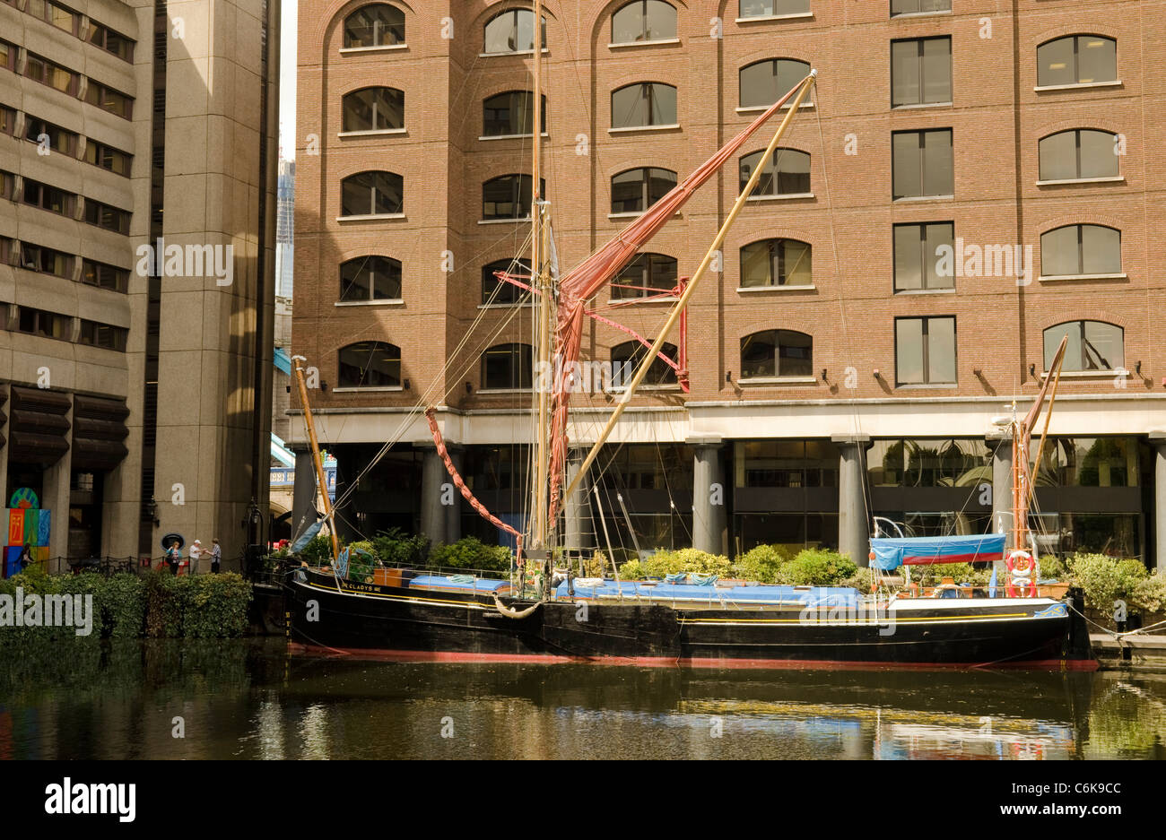 Raybel, an old Thames Sailing Barge moored at St Katharine's Dock Stock Photo