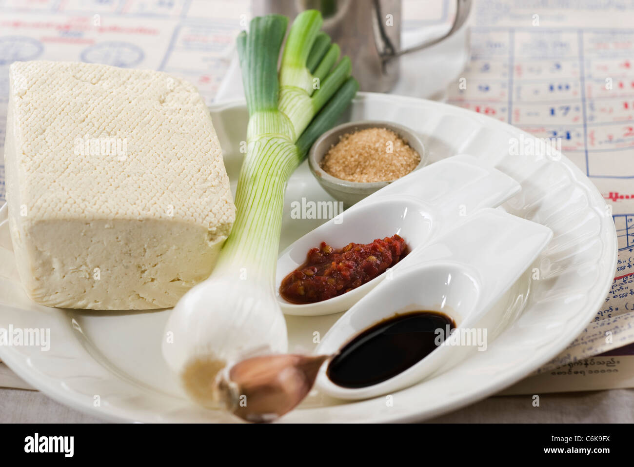 Sauted tofu with soy sauce Stock Photo - Alamy