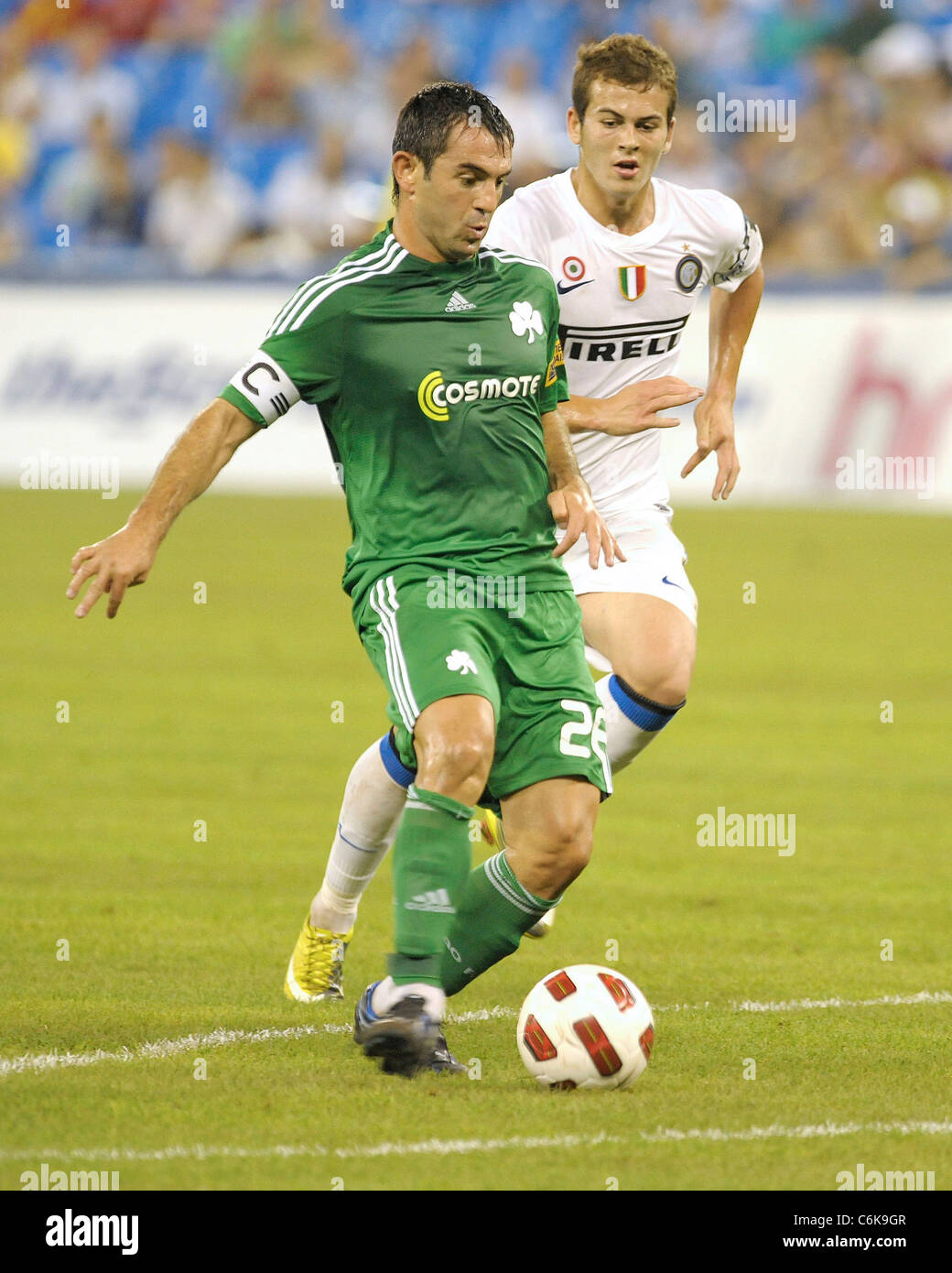 Georgios Karagounis (26) of Panathinaikos, Denis Alibec (31) of Inter Milan, 'Clash of the Champions', Inter Milan vs Stock Photo