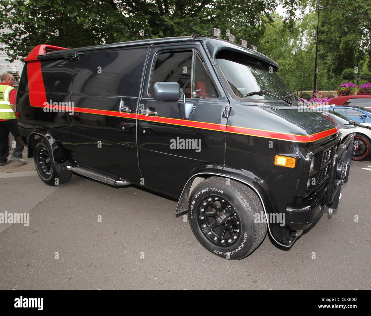 A replica of the A-Team van, signed by the original 'Face' Dirk Benedict, is parked in Central London London, England - Stock Photo