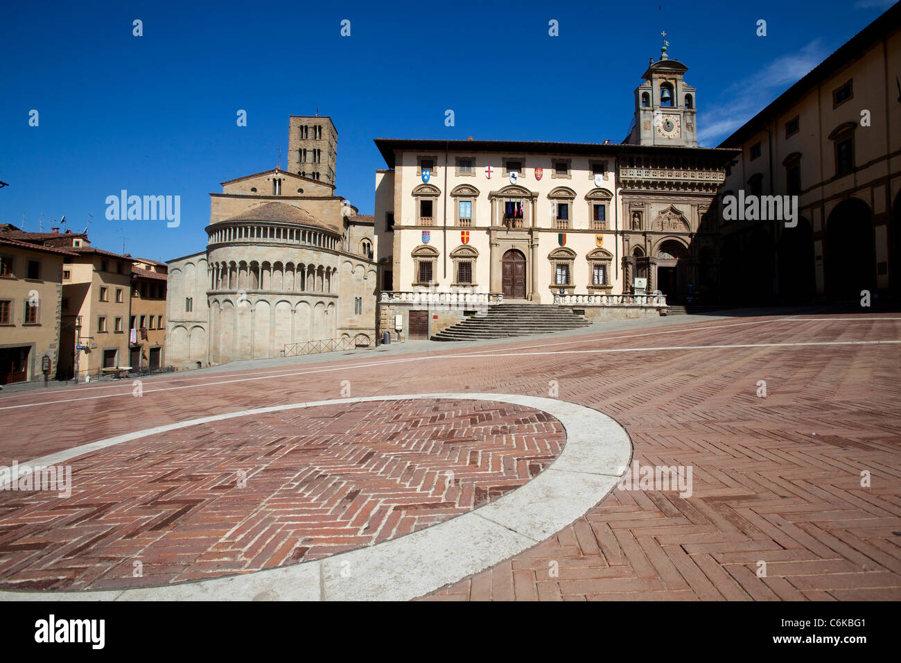 Piazza Grande or Piazza Vasari, main square in Arezzo, Tuscany, Italy ...