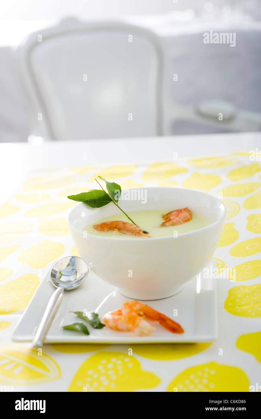 Coconut soup with shrimp Stock Photo