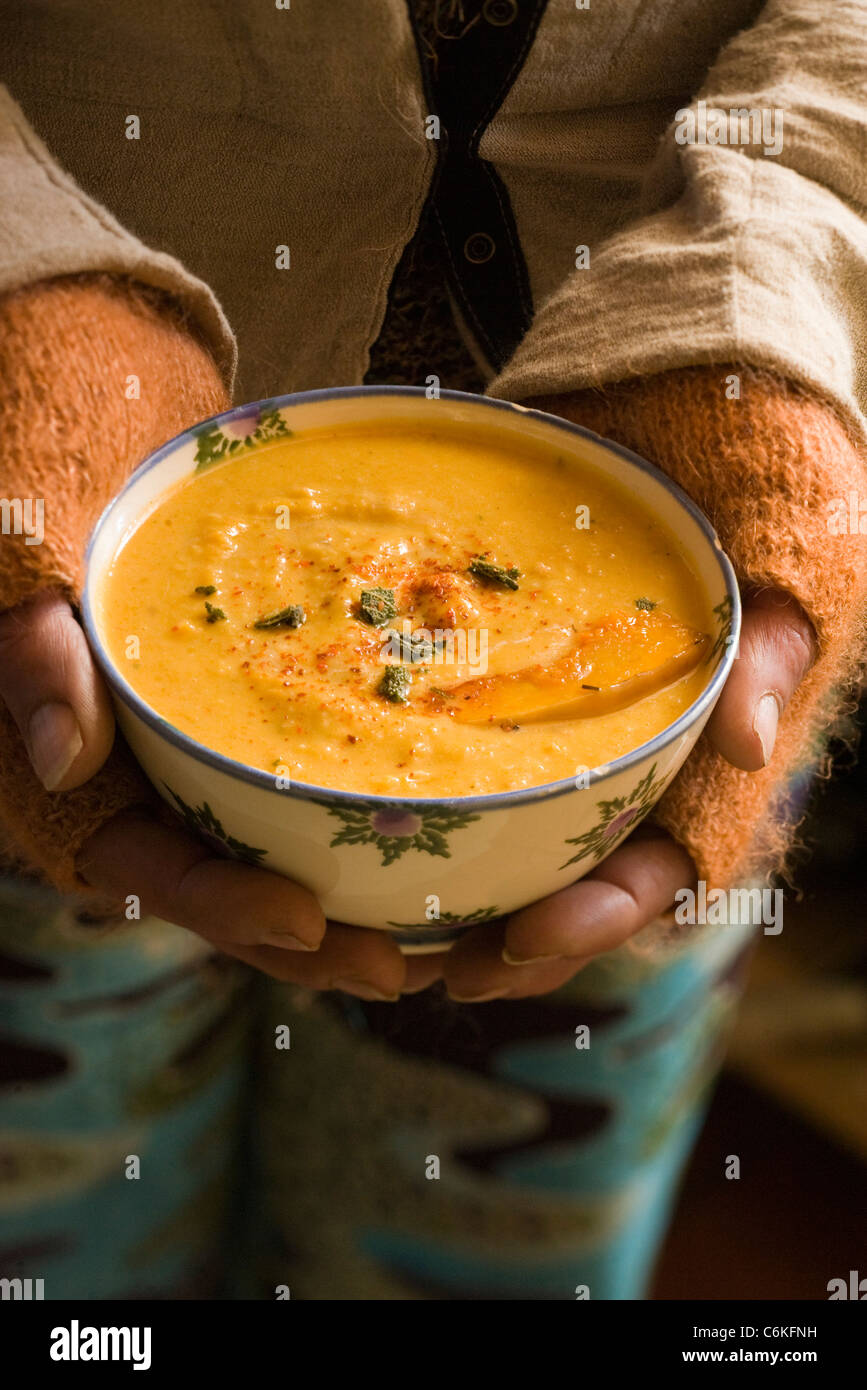 Creamy coconut and butternut squash soup Stock Photo