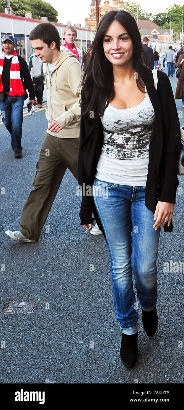 Italian model and actress Michela Quattrociocche, the fiancee of Liverpool FC's Alberto Aquilani, arrives at Anfield to watch Stock Photo