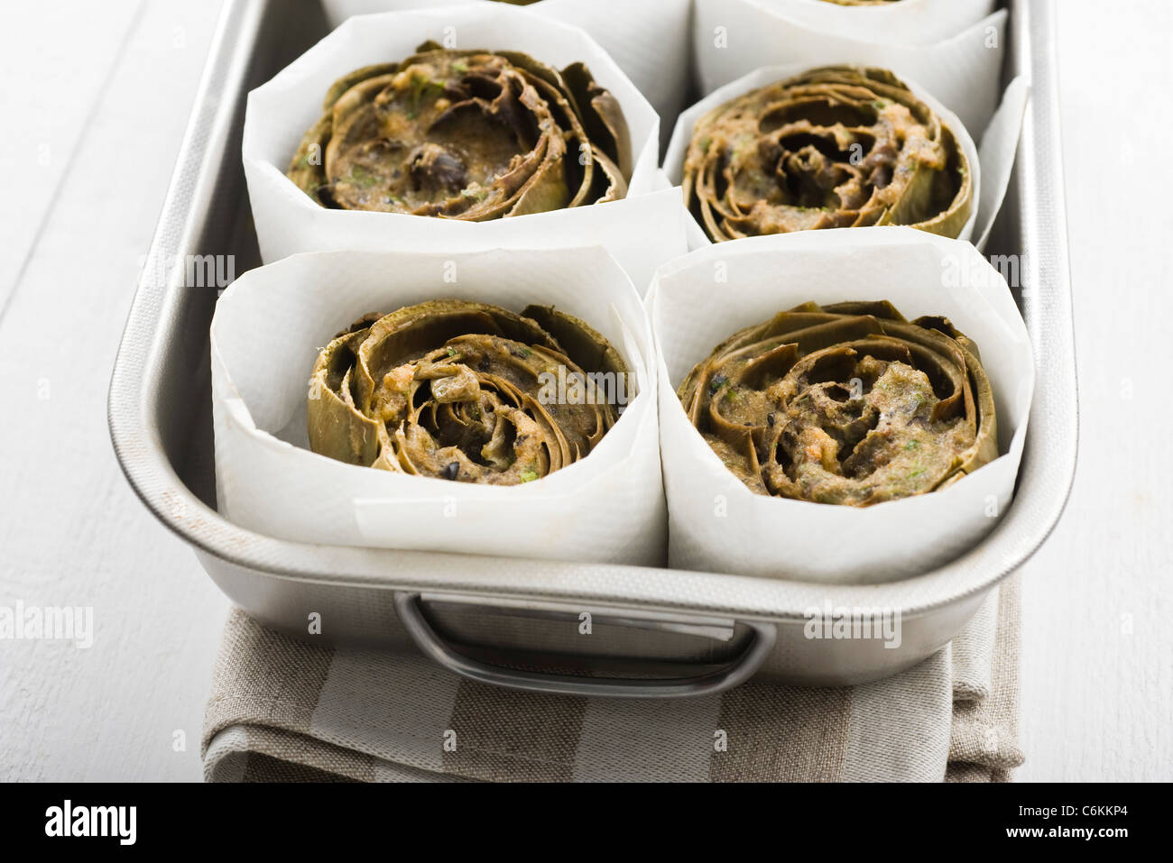 Artichokes with egg and anchovy Stock Photo Alamy