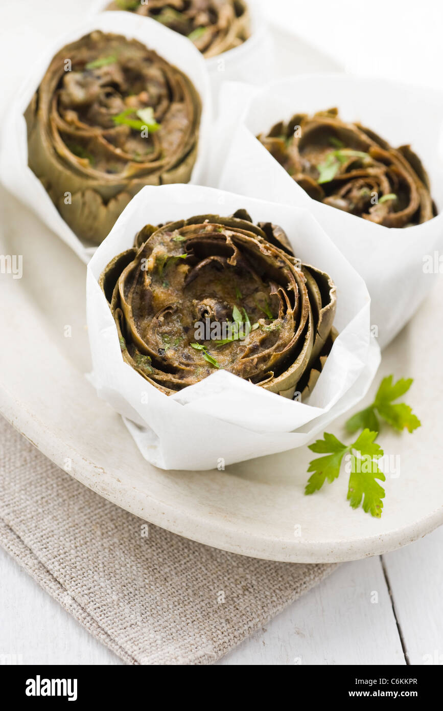 Artichokes with egg and anchovy Stock Photo Alamy