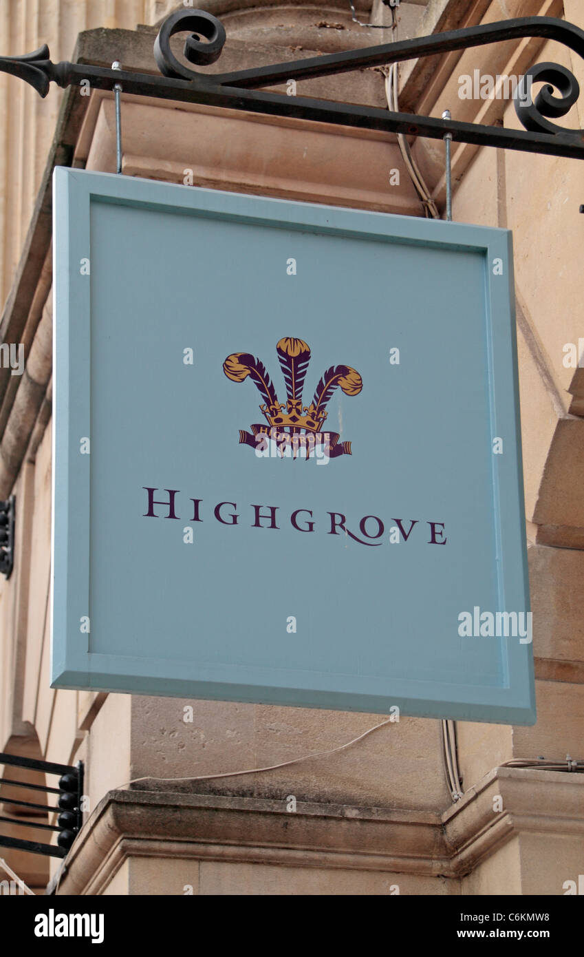 Sign outside The Highgrove shop (a Prince Charles linked business) in Bath, Somerset, England. Stock Photo