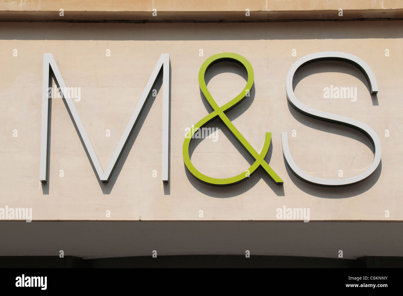 The Marks & Spencer M&S logo above a store entrance in Bath, Somerset, UK. Stock Photo