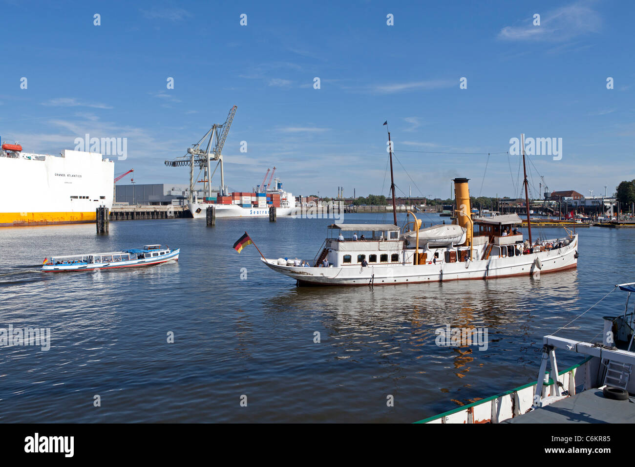 historic excursion boat at the harbour, Hamburg Wilhelmsburg, Germany Stock Photo