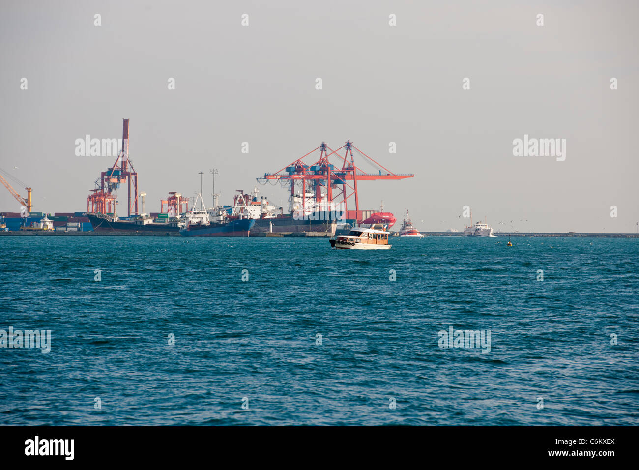 The Port of Istanbul's Container terminals,Entrance to Bosphorus,Istanbul,Golden Horn,Sea of Marmara, Constantinople,Turkey Stock Photo