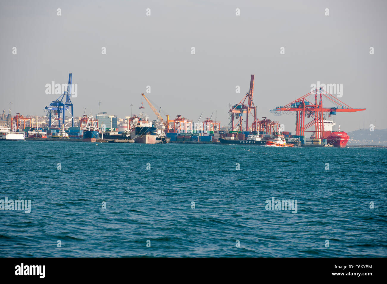 The Port of Istanbul's Container terminals,Entrance to Bosphorus,Istanbul,Golden Horn,Sea of Marmara, Constantinople,Turkey Stock Photo