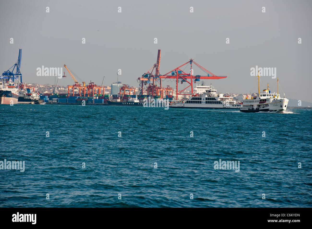 The Port of Istanbul's Container terminals,Entrance to Bosphorus,Istanbul,Golden Horn,Sea of Marmara, Constantinople,Turkey Stock Photo