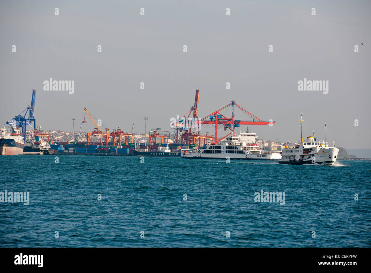 The Port of Istanbul's Container terminals,Entrance to Bosphorus,Istanbul,Golden Horn,Sea of Marmara, Constantinople,Turkey Stock Photo