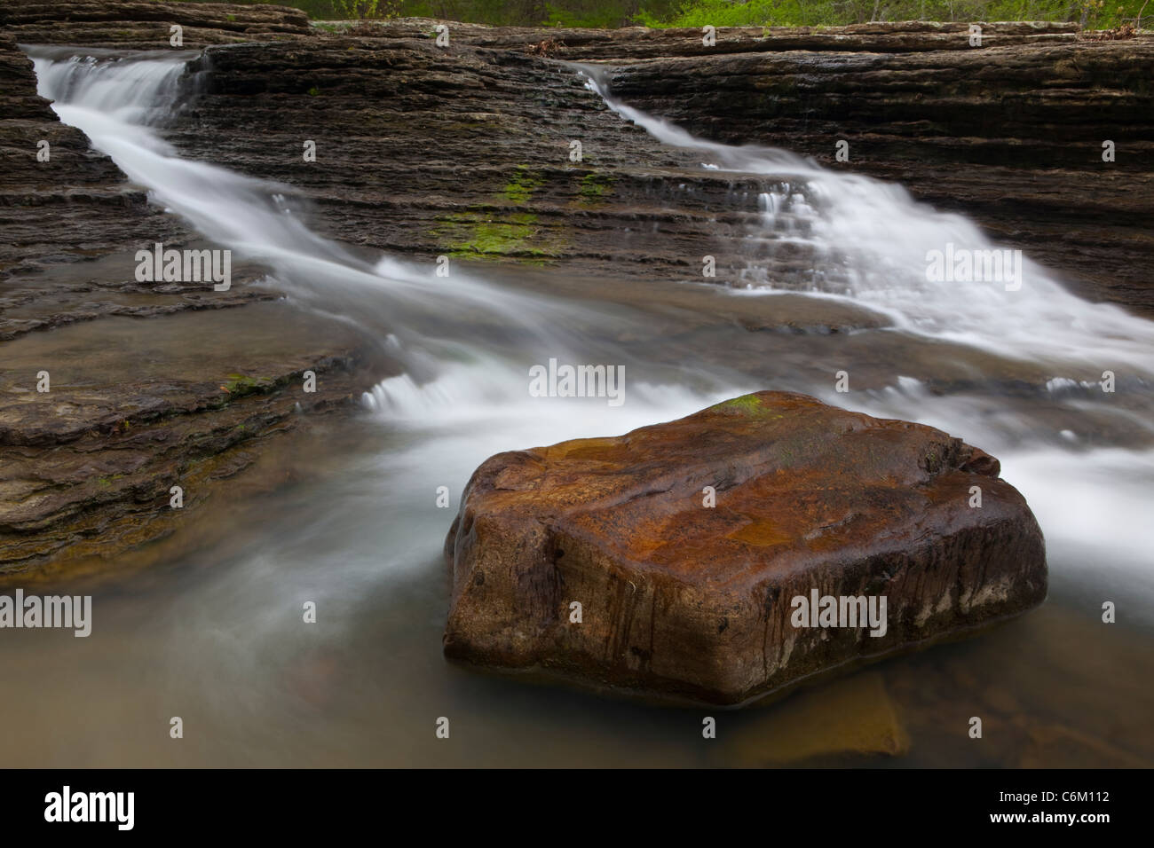 Six Finger Falls Waterfall in the Ozark Mountains of Arkansas– USA Stock Photo