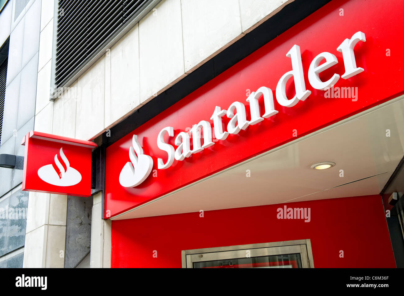 Signs outside a Santander bank branch Stock Photo
