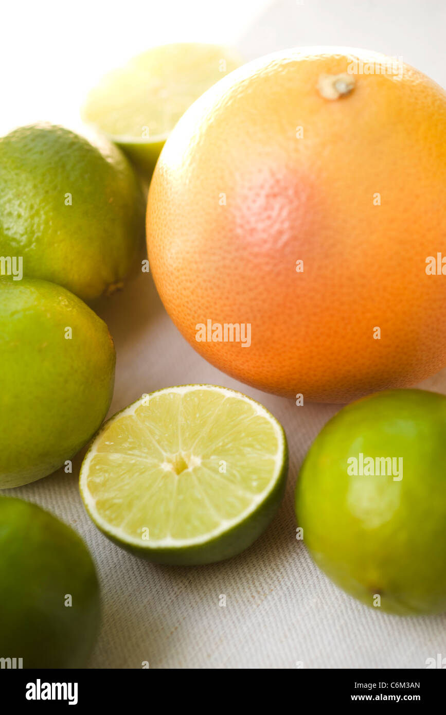 Fresh grapefruit and limes Stock Photo