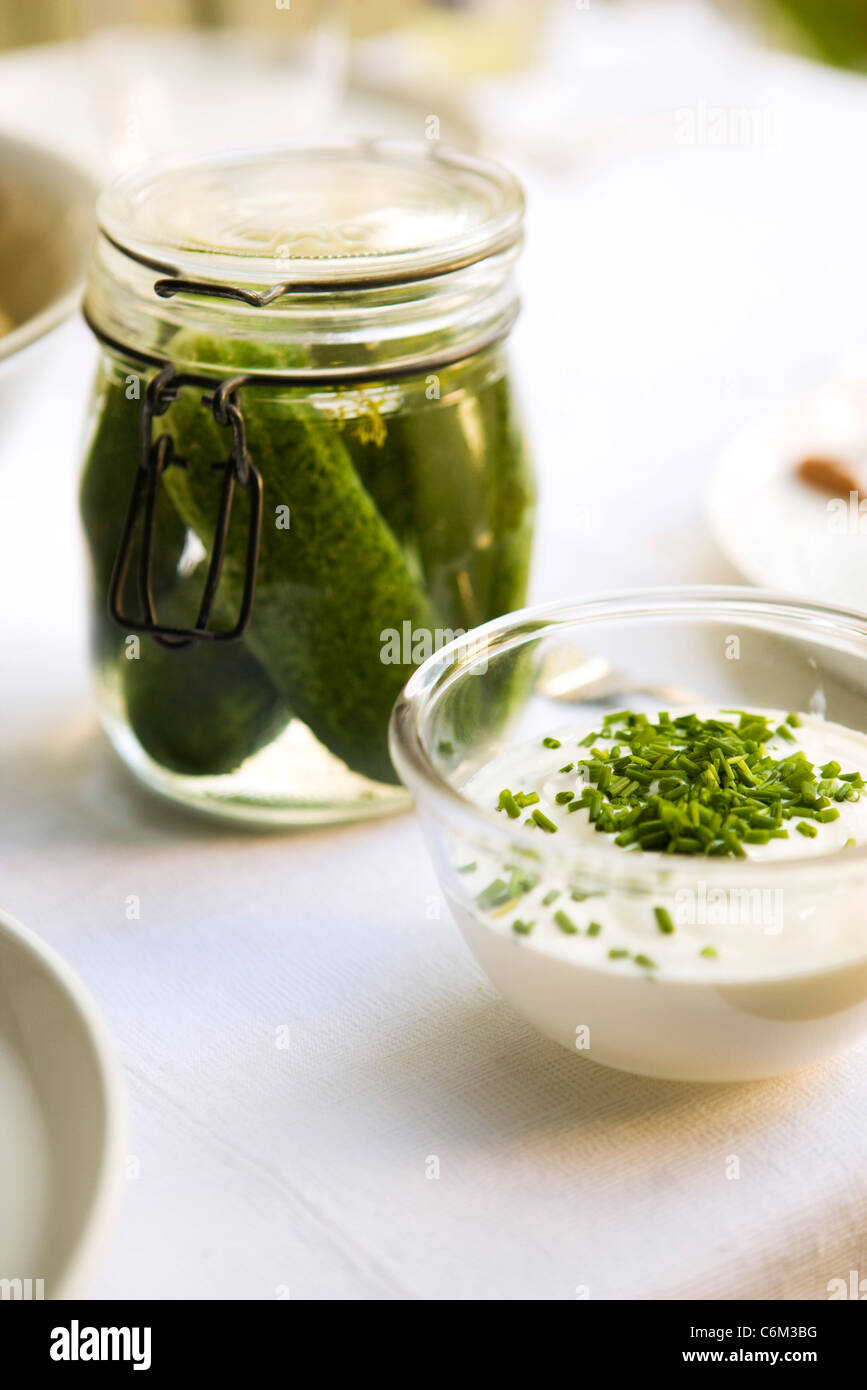 Pickles, sour cream Stock Photo Alamy
